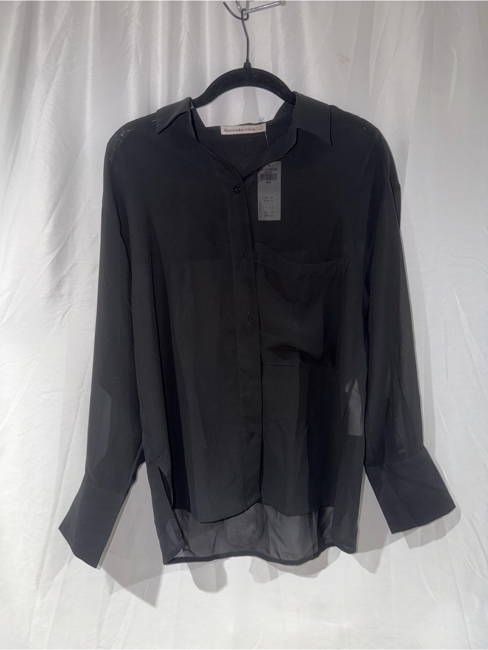 Abercrombie & Fitch Blouse Black Collared Button Sheer Long Sleeve Dress Shirt S